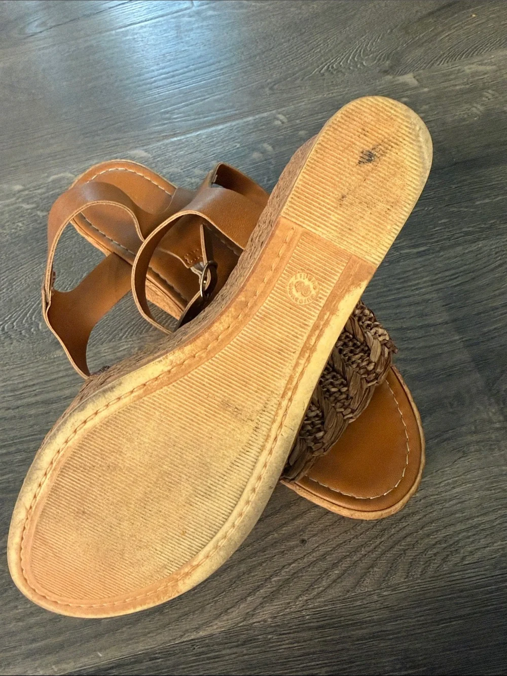 Women’s Italian Shoemakers Tan Woven Espadrille Wedge Sandals